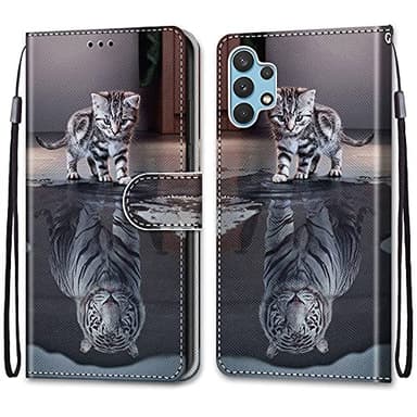 LiLuLa Coque pour Samsung Galaxy A32 4G / A32 Lite, Étui Housse en Cuir de Protection avec [Fonction de Support] [Magnetique], Housse Etui Coque pour Samsung Galaxy A32 4G / A32 Lite (Chat 3)