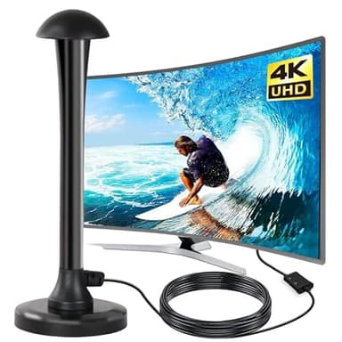 Antenne TV Intérieur Puissante TNT HD，Antenne TV Exterieure Puissante avec Base Magnétique, Réception Longue TNT avec Signal 4k 1080P