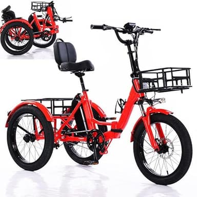 GplHAIN Tricycle électrique Pliable à Pédales - 5 Vitesses/Grand Panier De Rangement/Siège Rembourré avec Dossier/Charge Maximale 150 Kg/pour Adultes Red
