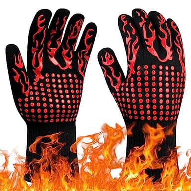 Flintronic Gants de Barbecue, Gants de Four Anti-Chaleur Jusqu'à 800°C, Gants Cuisine Résistant à la Chaleur et Antidérapants, Gant Cuisson Chaleur pour BBQ/Four/Gril/Cheminée/Soudage/Cuisson au Four