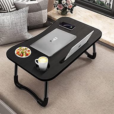 Table de lit pliable, réglable et portable pour ordinateur portable, tablette, 60 x 40 x 28 cm, noir