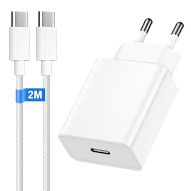 30W Chargeur Rapide pour iPhone 16/16 e/16 Pro Max/16 Plus/15/15 Pro/15 Pro Max/15 Plus/i Pad Mini/i Pad Air, Chargeur USB C Rapide Prise Adaptateur Secteur USB C et Nylon Tressé Câble vers Usbc 2M