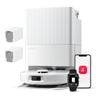 roborock QV 35A Set Aspirateur Robot Laveur, 8000Pa HyperForce, Station Multifonctionnelle, Serpillière Rotative 200 TR/Min & Relevable 10mm, Anti-enchevêtrement, Évitement d'obstacles, Cartographie