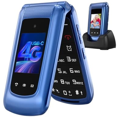 4G Telephone Portable Senior Débloqué, Téléphone Portable à Clapet avec Grandes Touches, Téléphone Portable Personnes âgées, Double SIM,Double Écran 2,4 "+1,77 ", Bouton SOS ,Station de Charge (Bleu)