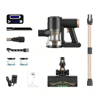 LAMZIEN 45000Pa Cordless Vacuum Cleaner, V8MAX Stick Vacuum with V-Shaped Anti-Tangle Floor Brush, Green Laser for Hidden Dust, LED Display, 2200mAh Battery, 2 Washable HEPA Filters, Self-Standing Han