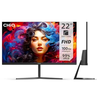 CHiQ Moniteur PC 22F650 22" FHD (1920 x 1080), 100 Hz + FreeSync, Design Ultra-Fin, 100% de la Gamme sRGB, HDMI, VGA, Montage VESA, Nouveau modèle 2024