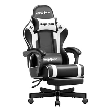 Riftracer Chaise Siege Gaming Ergonomique-Chaises de Gamer avec Appui-Tête et Support Lombaire Repose-Pieds Rétractable Inclinaison du Dossier de 90 à 135° Capacité de Charge de 150 Kg Noir et Blanc