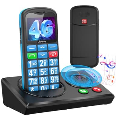 uleway 4G Téléphone Portable Senior Débloqué avec Station de Charge Bluetooth |Son Fort, Telephone Portable Senior Basique Nano SIM avec Grosse Touche,Clavier Large,Fonction SOS,Numérotation Rapide
