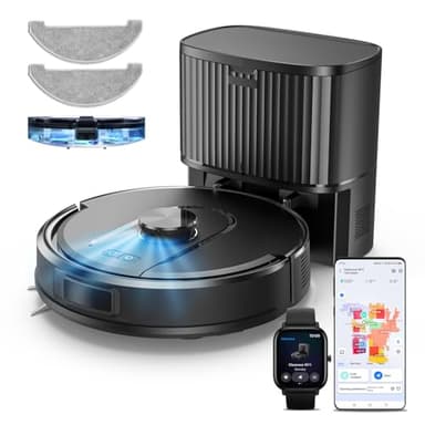 Vexilar Aspirateur Robot 6000Pa, Cleanova W11 Robot Aspirateur Laveur avec Vidange Automatique Poussière, Navigation LiDAR,180min, Connecté par Alexa/APP, Idéal pour Tapis Poils d'animaux