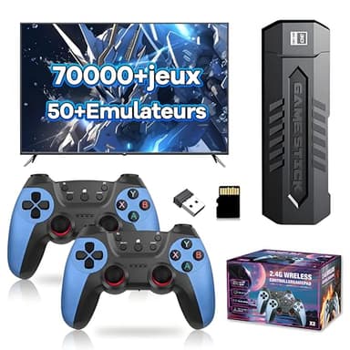 X2 Bleu Console de Jeux Retro 4K, Émulateur pour Console Vidéo, 70 000+ Jeux Rétro Intégrés, 50+ Émulateurs, Clé de Jeu Vidéo Plug and Play pour TV (256Go, Manette sans Fil Rechargeable)