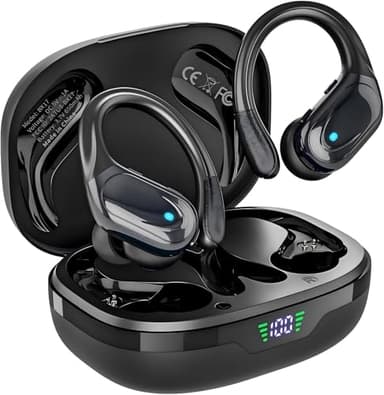 HAOYUYAN Écouteurs sans Fil, écouteurs Bluetooth de Sport, 80 Heures de Lecture, avec Affichage de l'alimentation LED, Casque antibruit, écouteurs étanches IPX7 pour entraînement/Course à Pied (Noir)