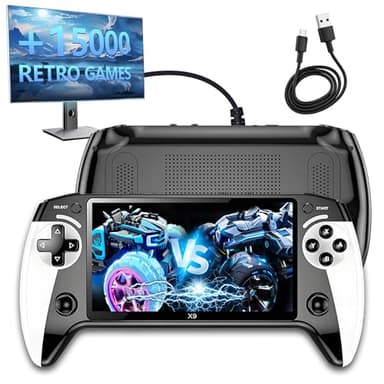 X9 Console de jeu portable rétro avec écran HD IPS de 5,5", protection des yeux, console de jeux rétro avec livre électronique TXT, système Linux, sortie TV, plus de 15 000 jeux, manette de jeu