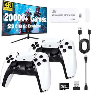 Console Rétrogaming TV Stick HDMI 4K – 20 000+ Jeux Sélectionnés, 23 Émulateurs Classiques – 2 Manettes sans Fil