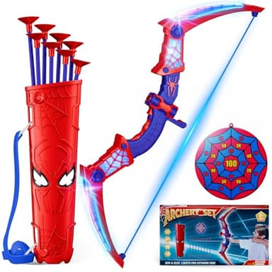 Jouet Garçon 3-12 Ans, ArcFlèche Spider avec Lumières LED Rouges & Bleues, Carquois Spider & Cible Toile Jeux d’Extérieur Enfant 3-12 Ans Cadeau Anniversaire 3 4 5 6 7 8 9 10 Ans Jouets pour Enfants